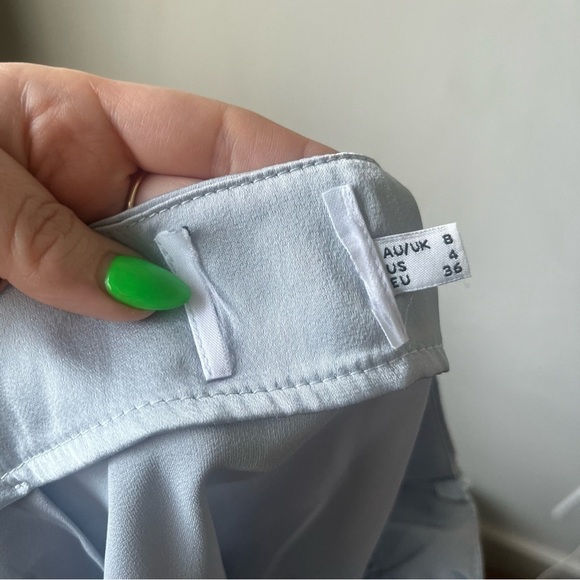 Princess Polly 2pc Light Blue Satin Long Sleeve Top + Mini Skirt Coord Set 4 - Picture 6 of 7